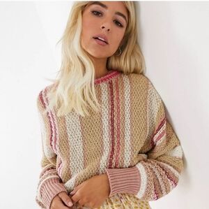 Free People Show Me Love Striped Fine Knit Pullover